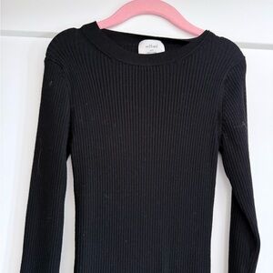 Aritzia Wilfred Ribbed Black Midi Dress Long Sleeve Bodycon Minimalist 2XS